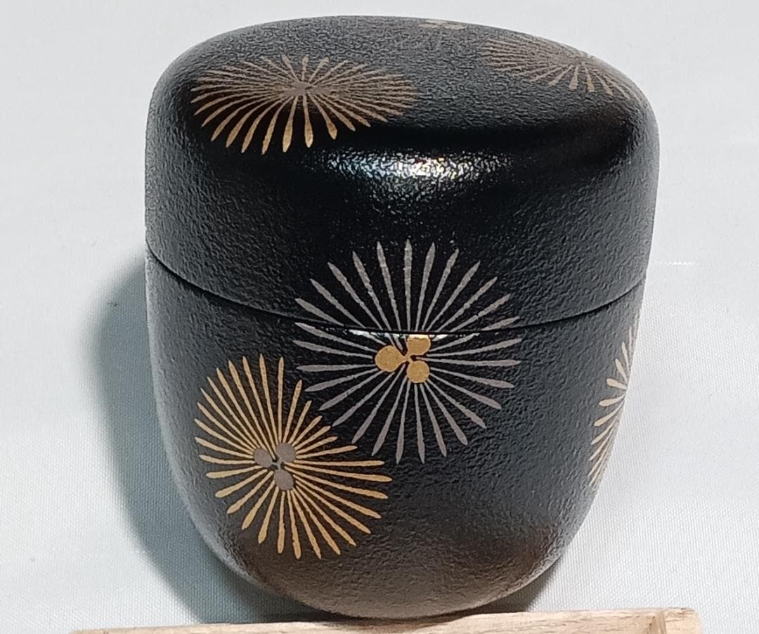 茶道具　加賀山中塗蒔絵師　筑城筑良作　叩塗唐松蒔絵中棗　超美品！！