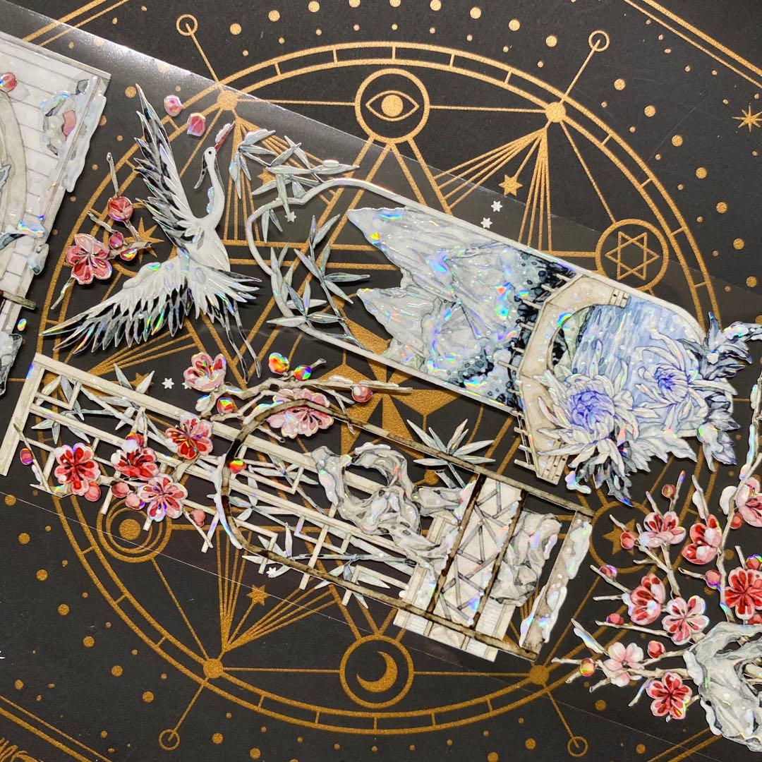 【9010】海外　マステ　中古巻　貝殻光マスキングテープ　梅　冬景色　背景系