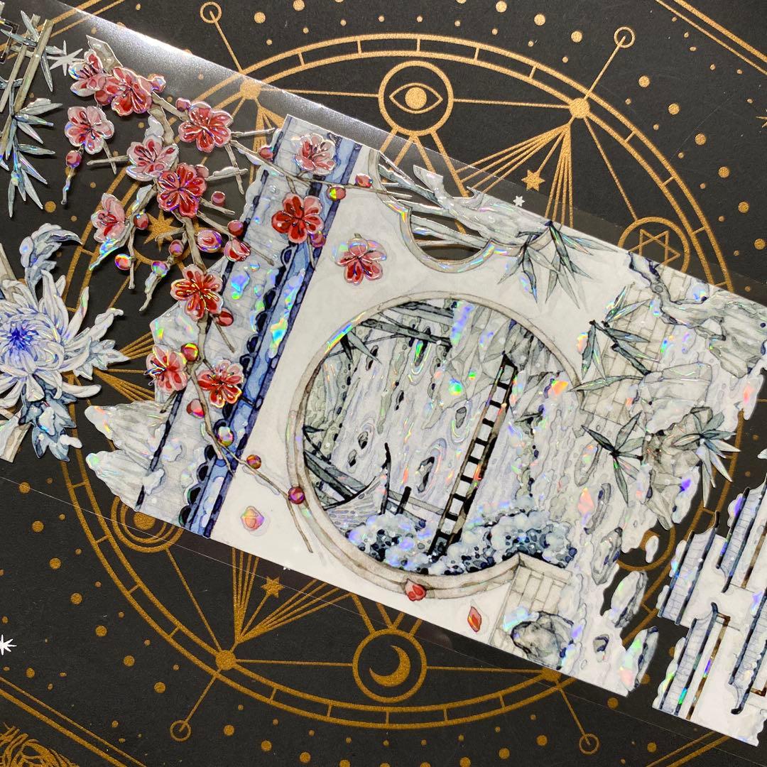 【9010】海外　マステ　中古巻　貝殻光マスキングテープ　梅　冬景色　背景系