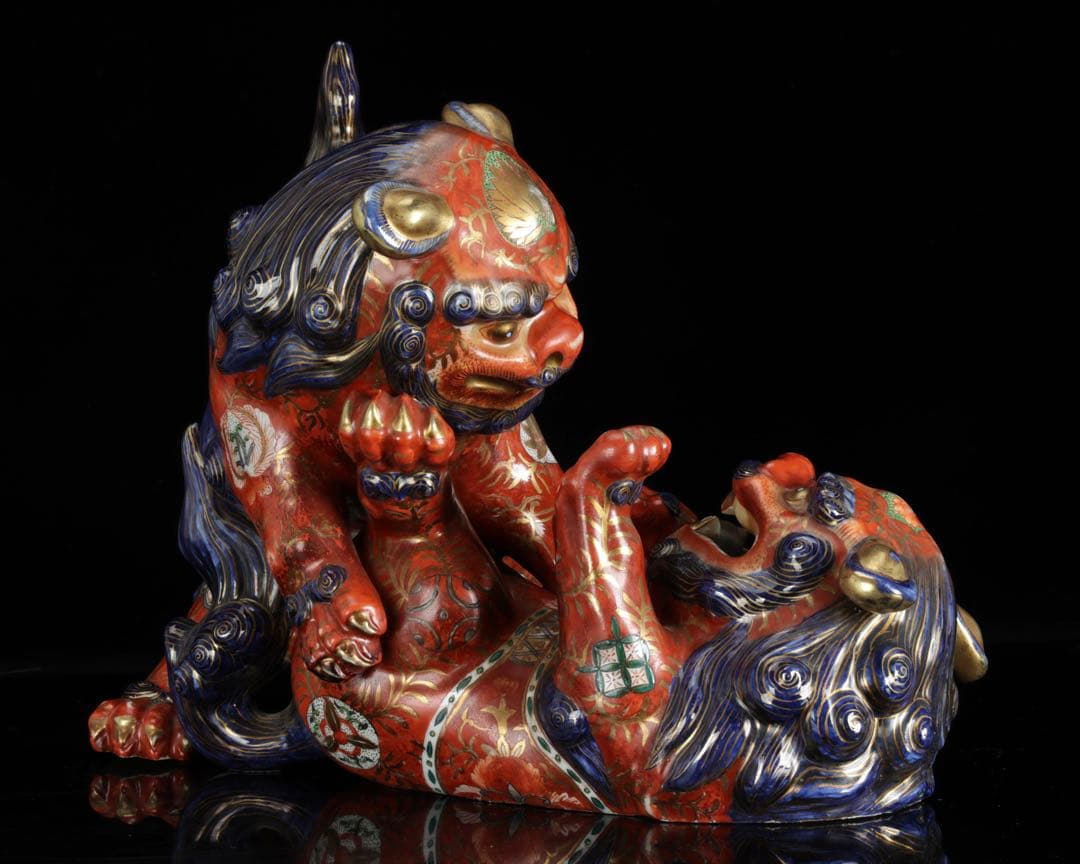 絡み獅子 戯れ獅子 狂い獅子 獅子 置物 縁起物 厄除 魔除 古美術 骨董品