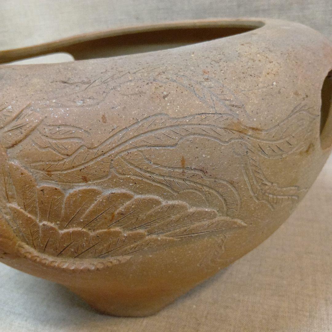 盆栽鉢 水盤 鳥のレリーフ 素焼きの鉢 陶器製オープントップボウル 1点物