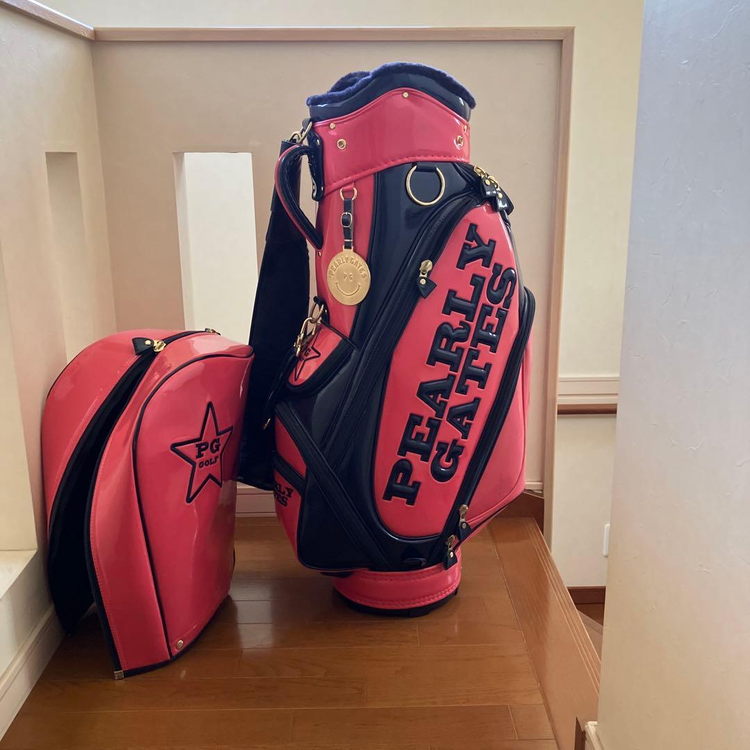 PEARLY GATES キャディバッグ ピンク/ネイビー　ニコちゃんマーク
