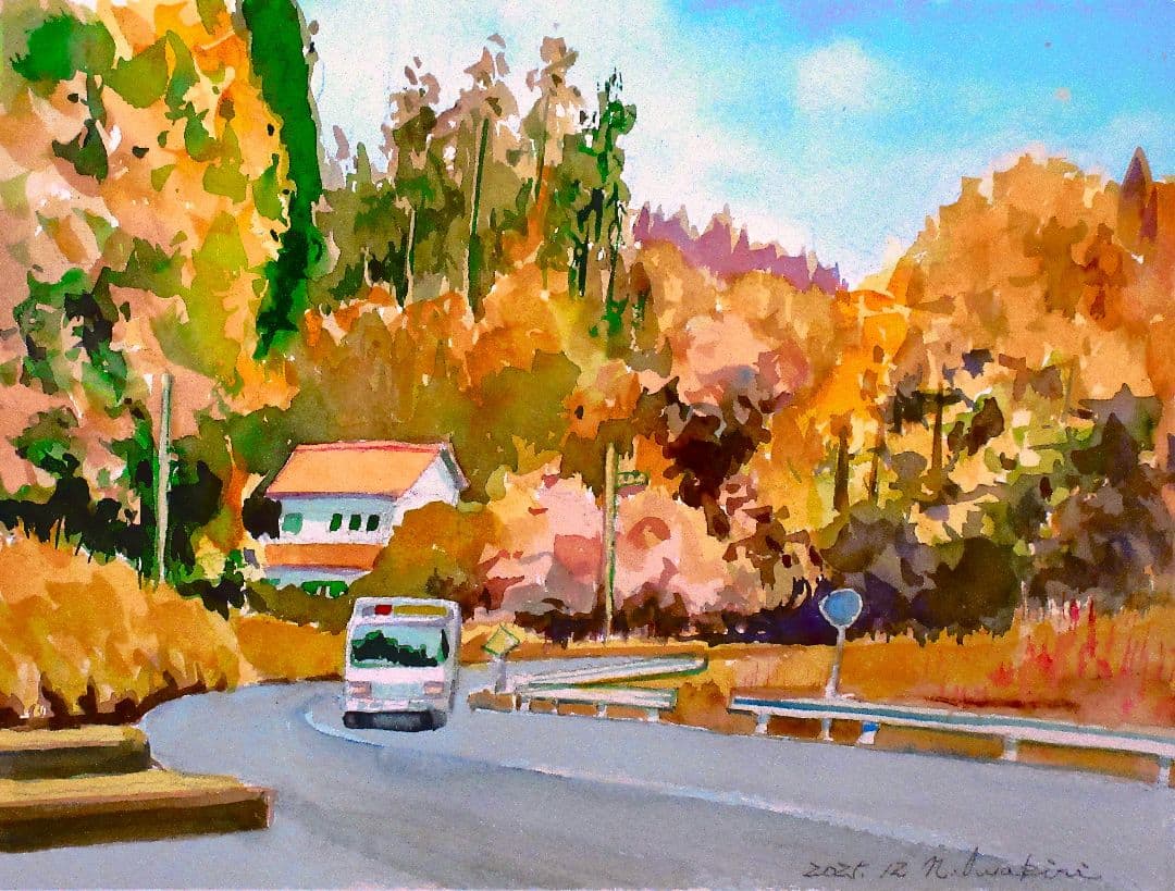 秋の風景 水彩画 フレーム付き F6サイズ 原画