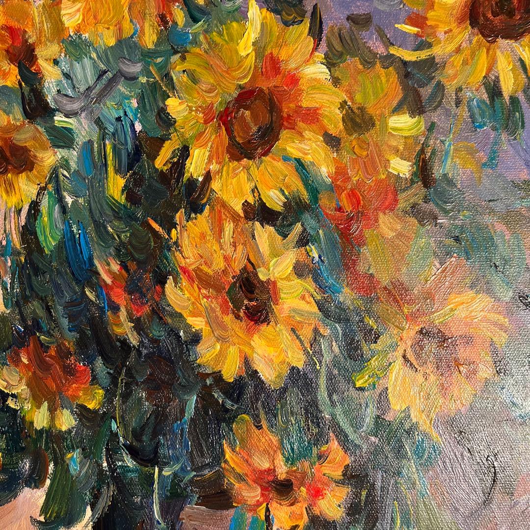 ★秀作★手書き油絵 クロード・モネ ひまわり 額付 絵画 インテリア 油彩画