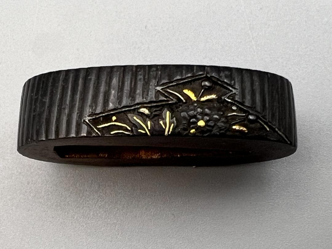 【海】江戸明治期　日本刀装具　花図　梅　松　金象嵌　縁頭　４点　骨董品　美術品