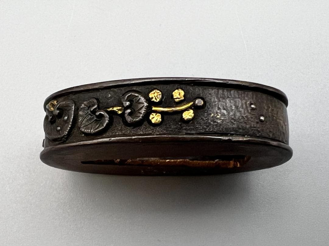 【海】江戸明治期　日本刀装具　花図　梅　松　金象嵌　縁頭　４点　骨董品　美術品