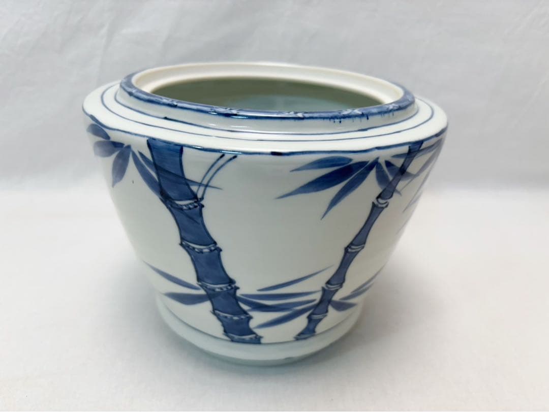 ほぼ未使用 茶道具 手塚大示作 平安 桃山窯 染付竹絵 水指 底印 共箱