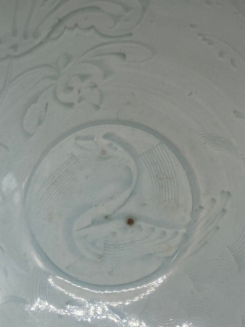 中国　青白磁畫花蓮池鴨紋碗　湖田窯　木箱入　送料込み0111