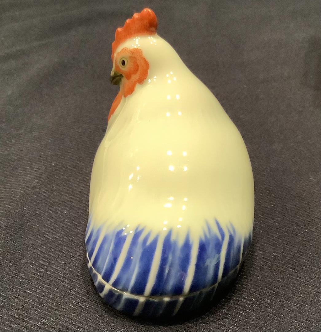 【香蘭社】香合　鶏　陶器　骨董　茶道具　明治時代物