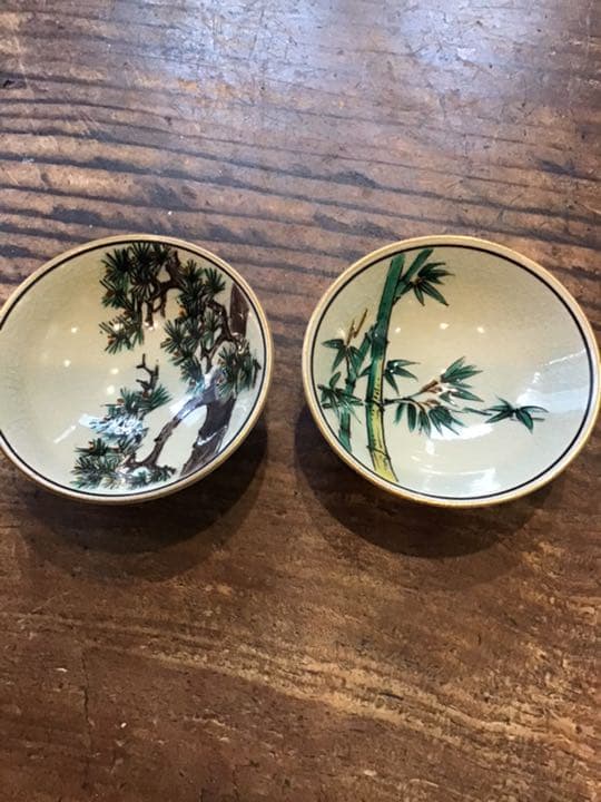 利岡光仙　色絵松竹文盃一対