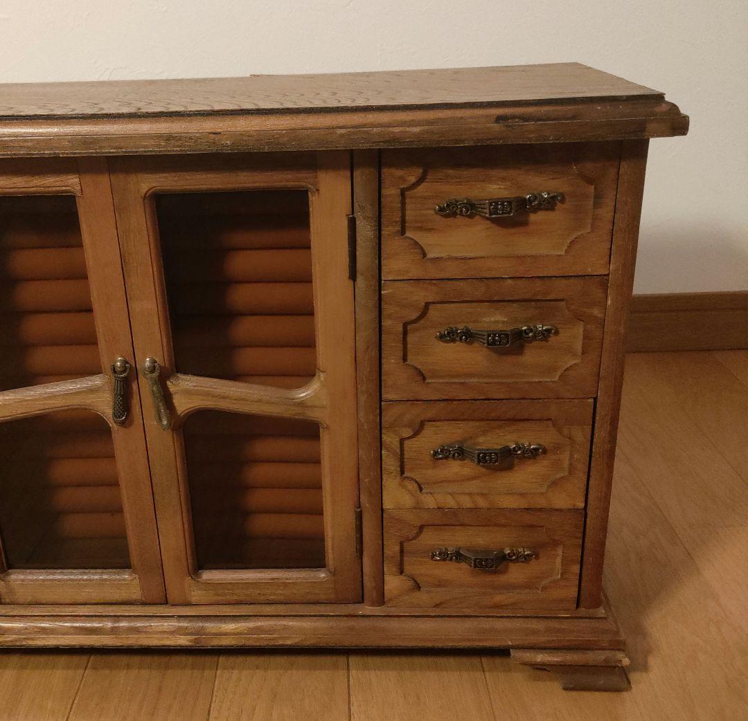 アンティーク 木製 オルゴールジュエリーBOX 収納キャビネット ガラス扉付