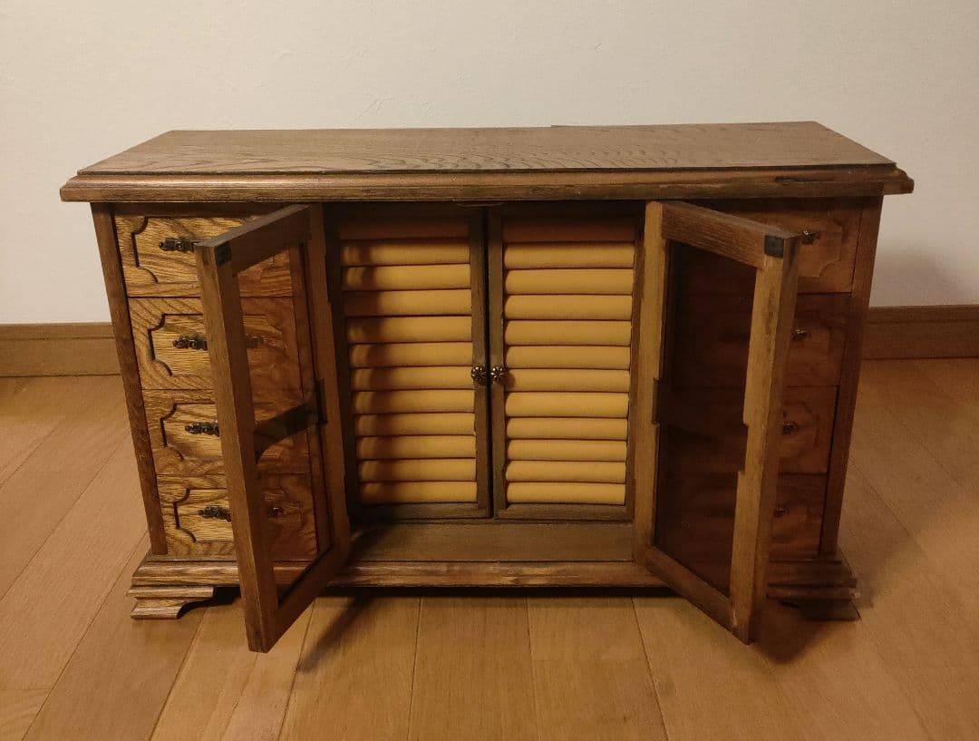 アンティーク 木製 オルゴールジュエリーBOX 収納キャビネット ガラス扉付