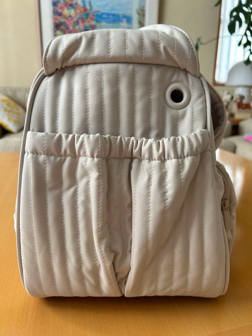 【moncheri 】ベージュ キルティングキャリーバッグ 中型犬