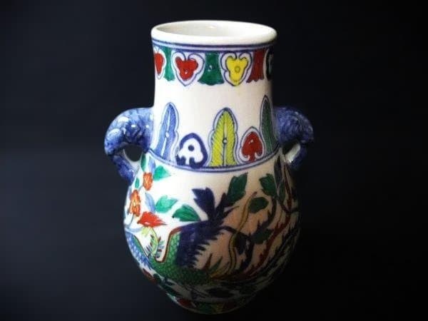 大清乾隆年製 色絵磁器 五彩 双耳 鳳凰文 唐草文 壺 中国古玩 中国古美術