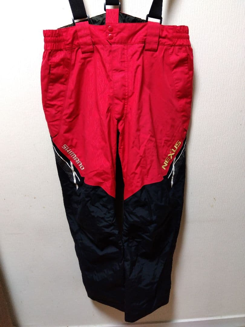 シマノ　防寒着　防寒パンツ　2XL レッド　サスペンダー付き　防寒対策