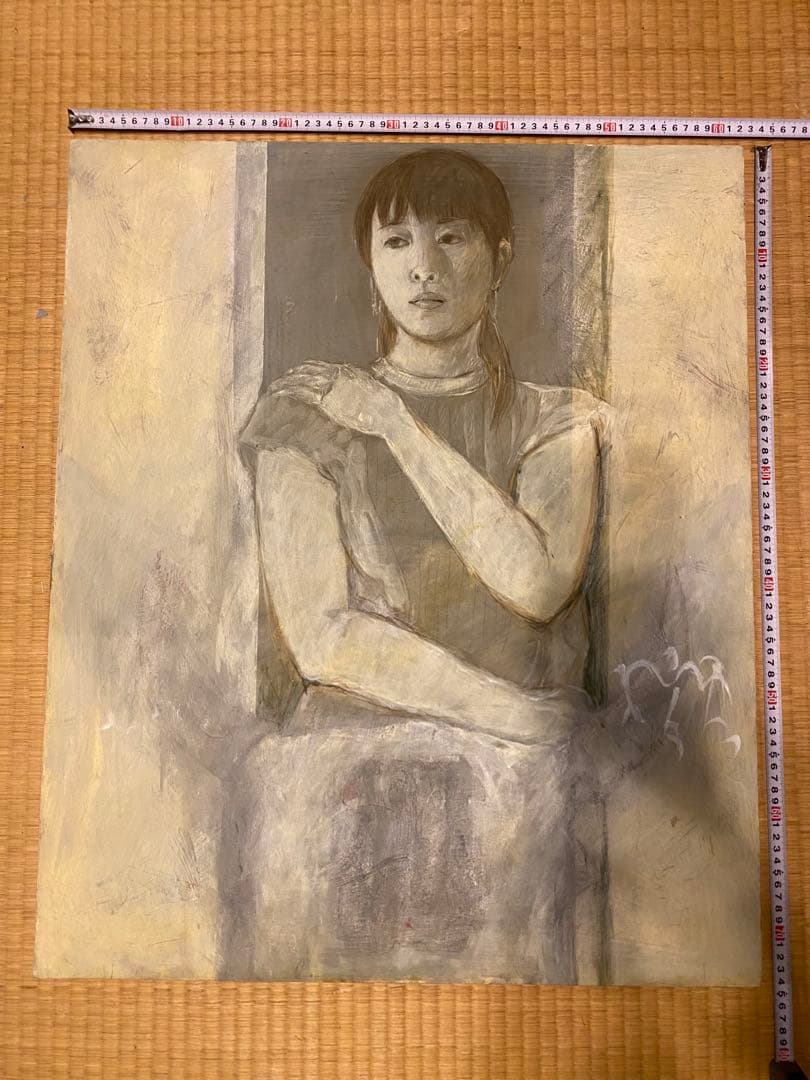 油彩 人物画 モノクローム 約62cm x 74cm 作: M.Funayama