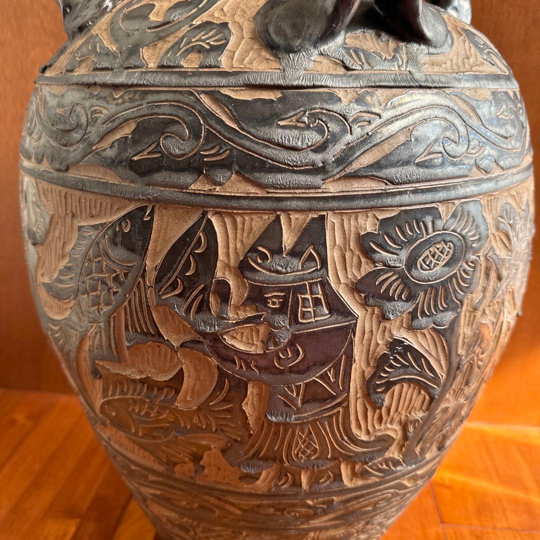 壺屋焼　故【島袋常明】エジプト紋大壺　やちむん