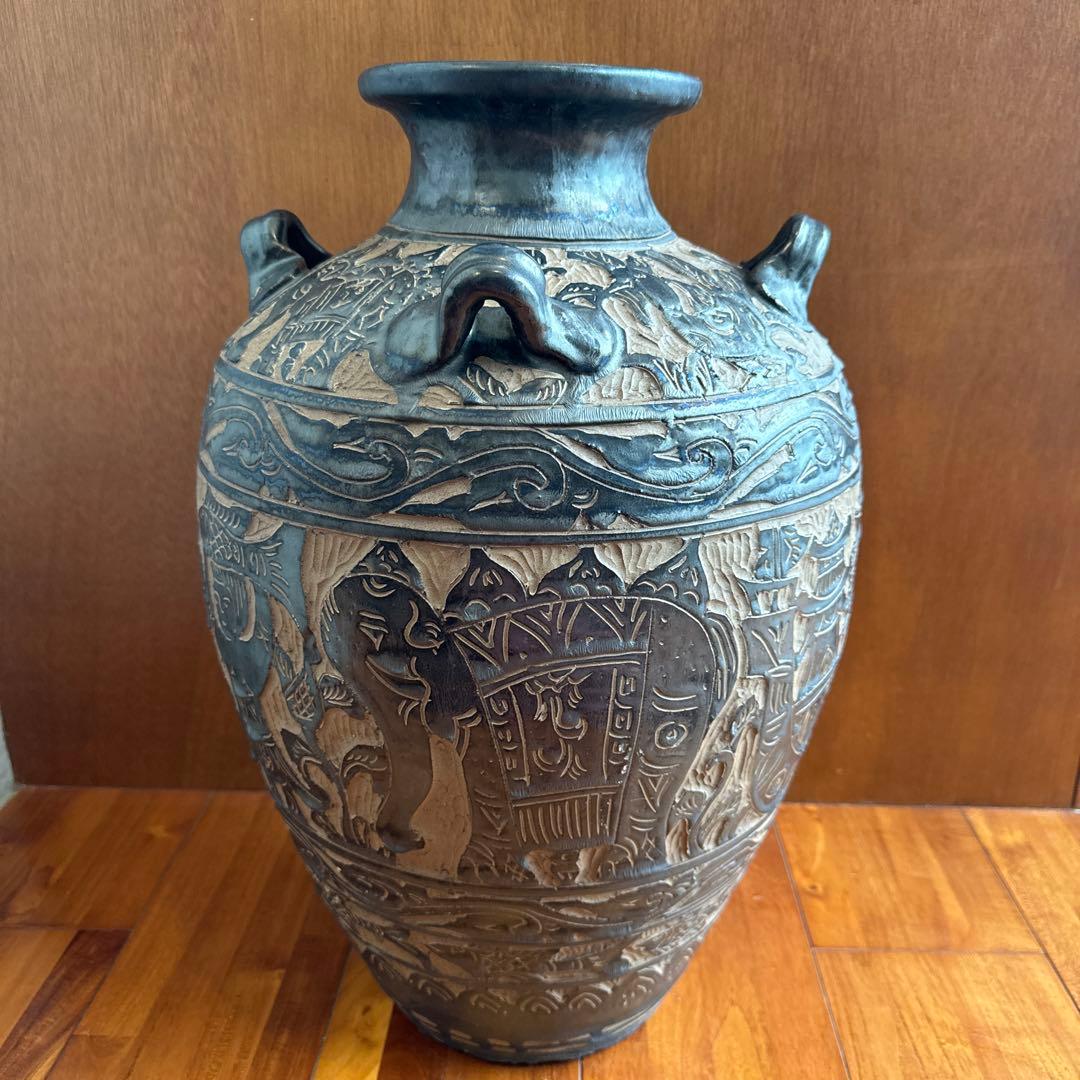 壺屋焼　故【島袋常明】エジプト紋大壺　やちむん