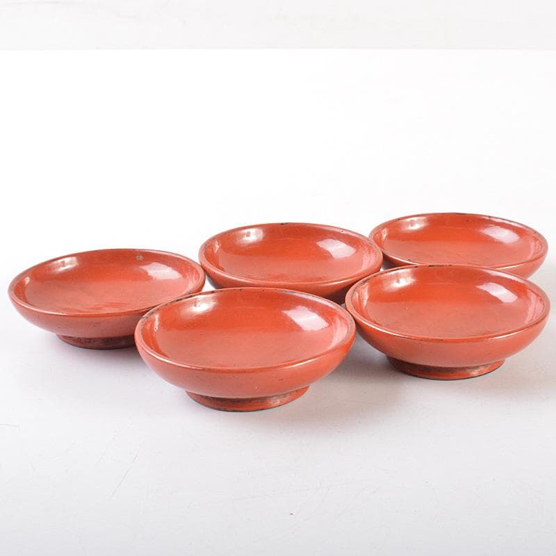 古民具　根来塗　時代根来　朱塗　酒盃　五客　時代合わせ箱　D　R7545