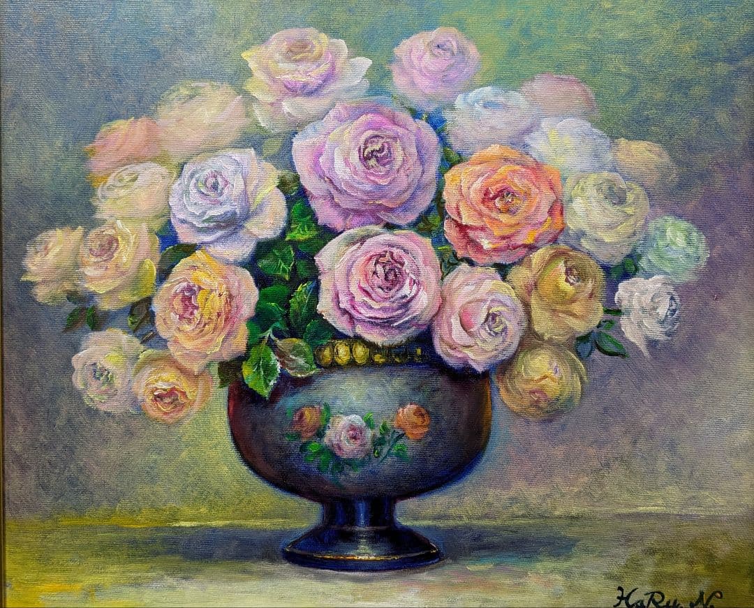 画家haru☆油彩画F８号☆薔薇☆真作☆原画★一点物☆