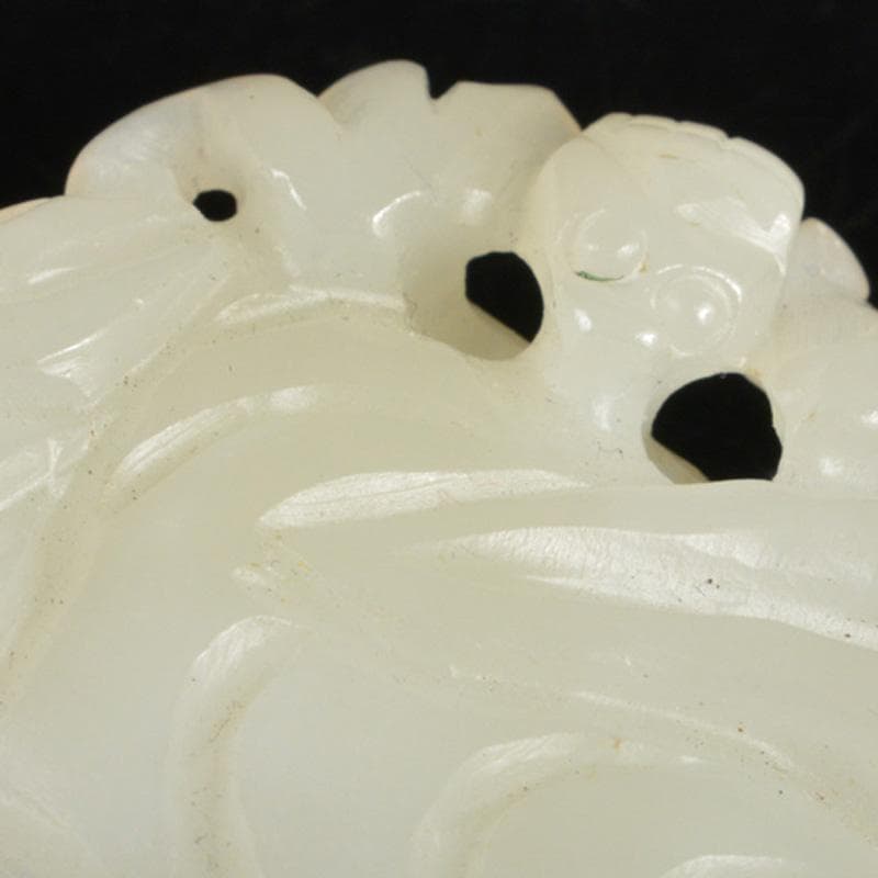 中国　玉石白玉彫刻　蝙蝠彫　根付　紙鎮　置物　C　R7147E