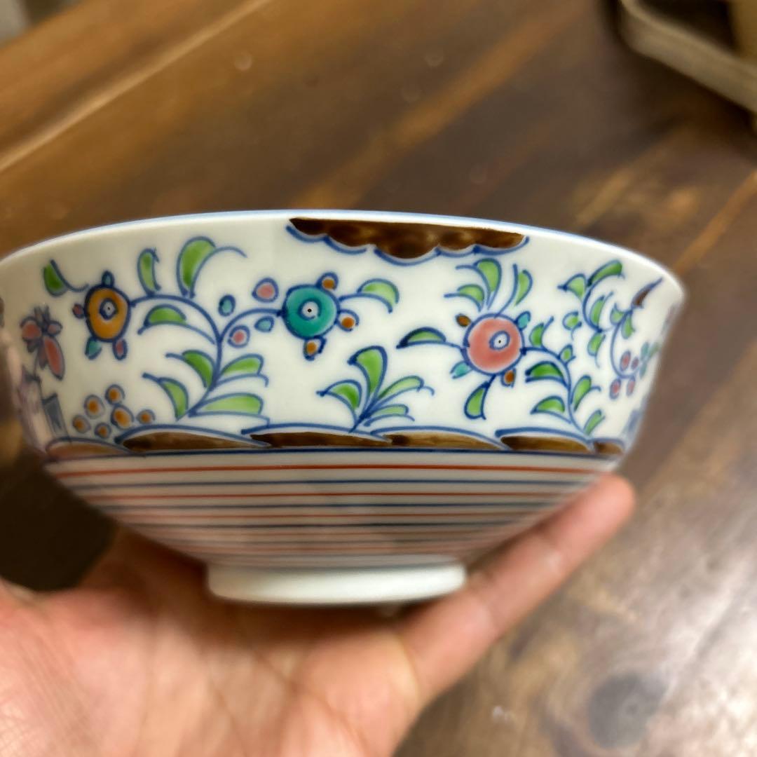 京焼　清水焼　平安祥堂　手塚祥堂造　紅毛草花文　茶碗　抹茶椀