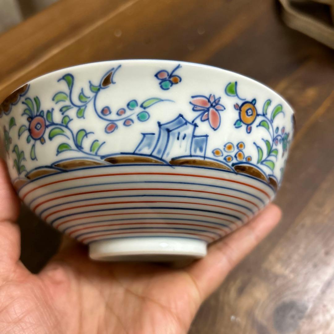 京焼　清水焼　平安祥堂　手塚祥堂造　紅毛草花文　茶碗　抹茶椀