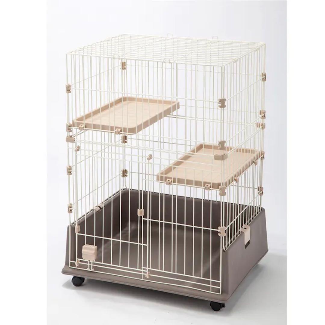 【引き取り限定】キャットケージ 2段構造 アイボリー・ブラウン