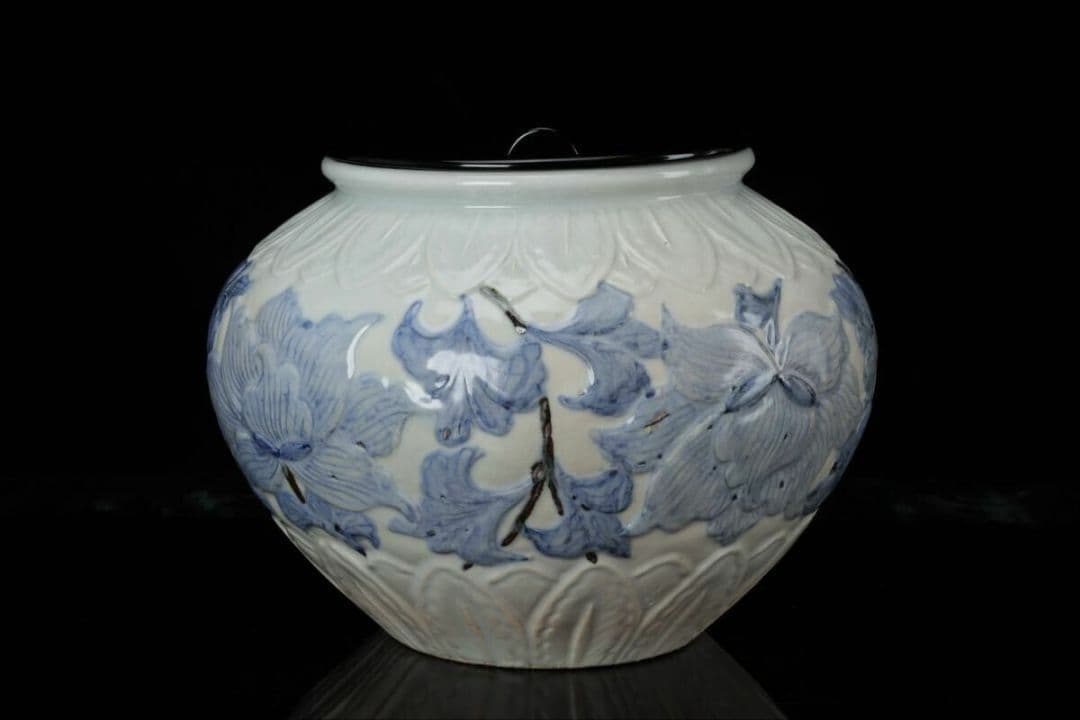 韓国人間文化財 安東五 作 樊川窯 李朝 高麗 古陶磁器 壺 共箱 染付辰砂