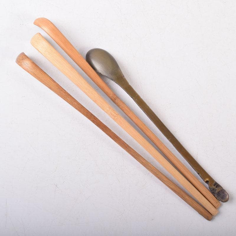 茶道具　若松文　黒楽茶碗　宗室　茶杓　三本　匙　一本　時代箱付　M　R8692B