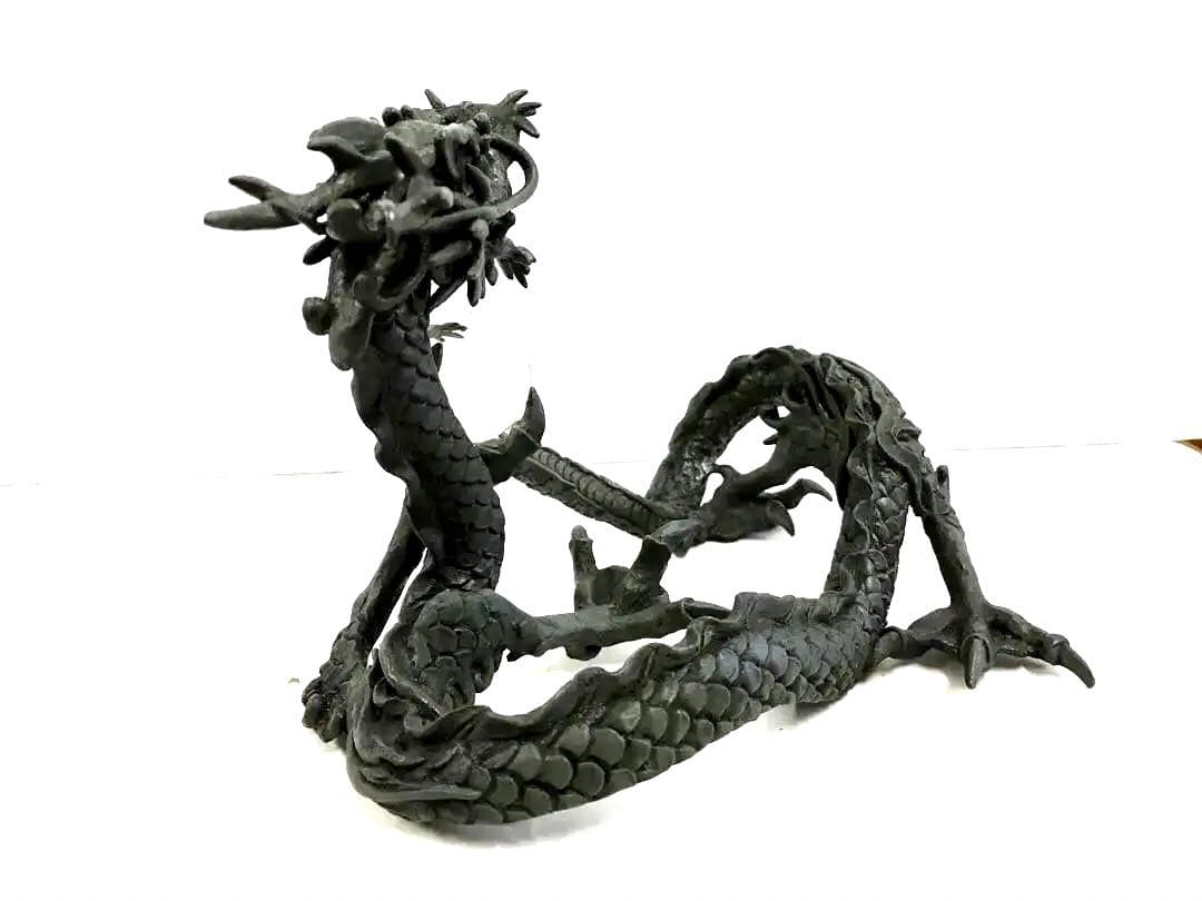 銅製:瑞龍置物(水晶珠添)