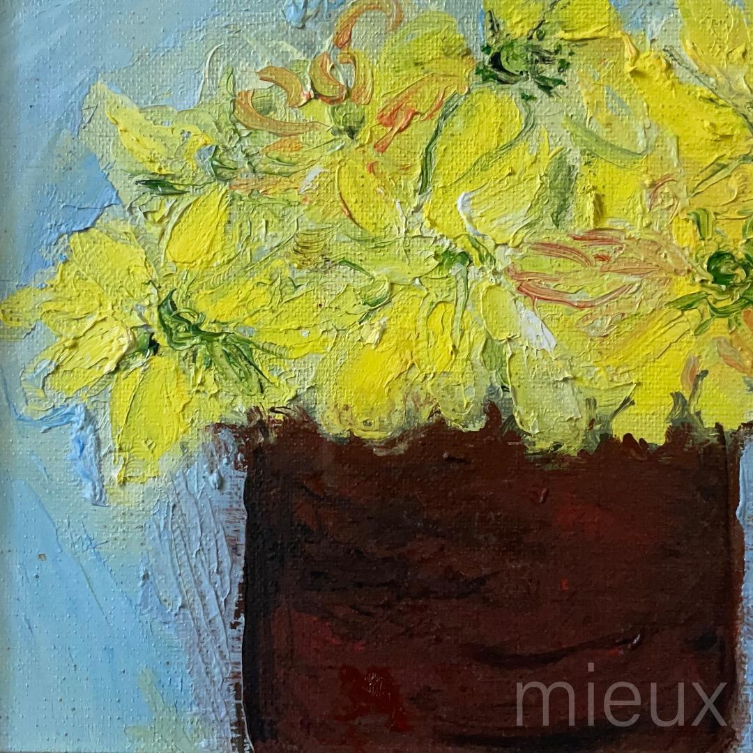 広田釗子「黄色い花」油彩 油絵 額付 サイン入り 中古 美品