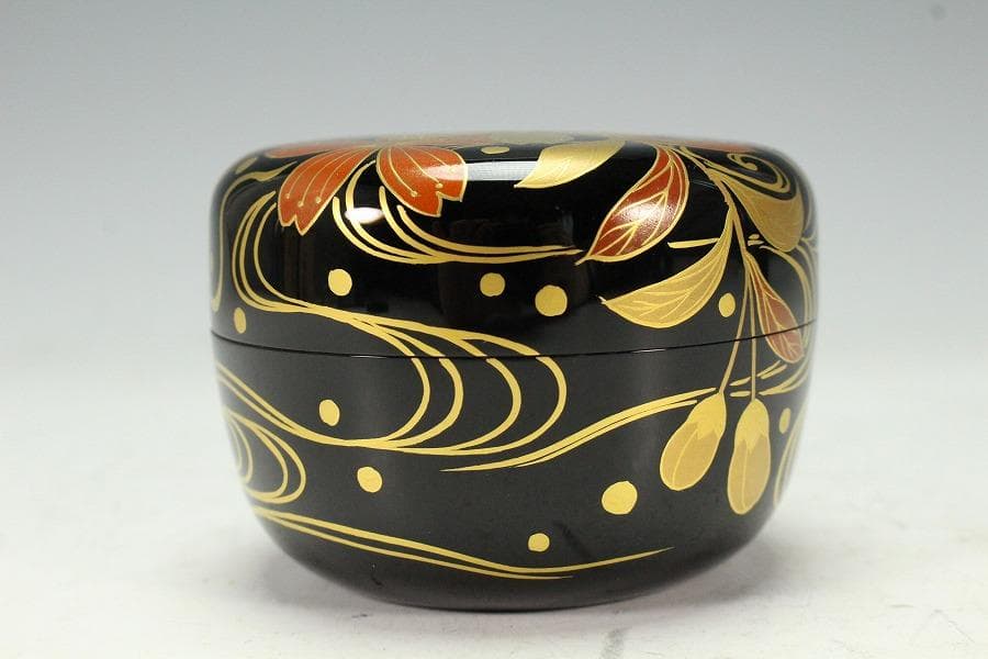 茶道具 花筏蒔絵 乾漆大棗 塗師 奥津一心斎作 共箱 美品(Ｋ-LC711)