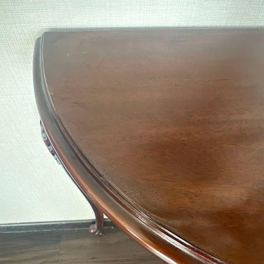 アンティークダークブラウン 半円形木製サイドテーブル