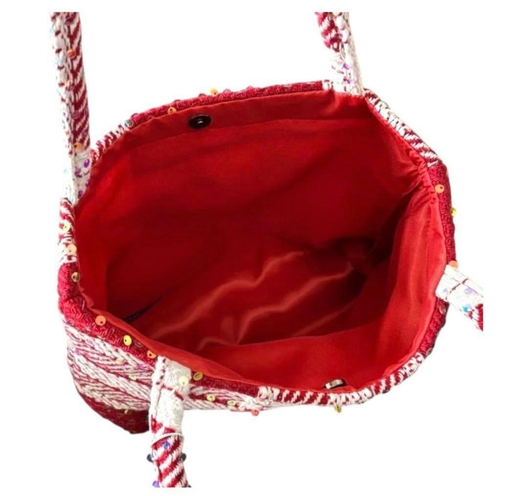 シャネル CHANEL 赤　新品　スパンコール トートバッグ