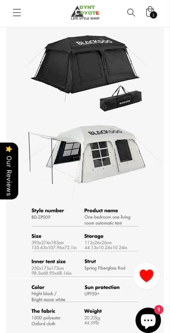 BLACK DOG大型折りたたみキャンプテント定価127600円 5分で組み立て