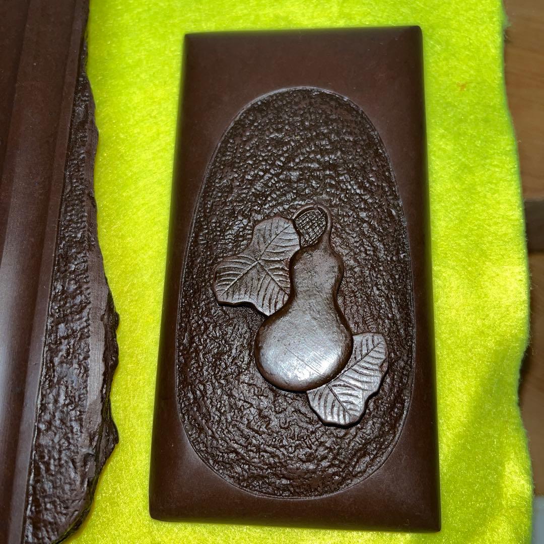 ⭕️赤間硯　古硯　赤間関　デカイ　7寸大　共蓋付き　墨持ち良い　手間