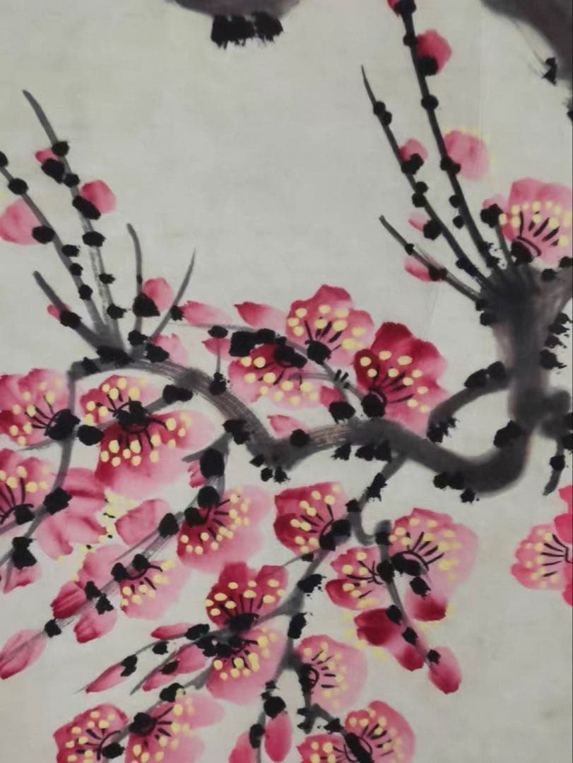 【中堂掛軸】王雪濤《報喜図》梅花と喜鵲／縁起の良い吉祥画　宣紙 手工表装