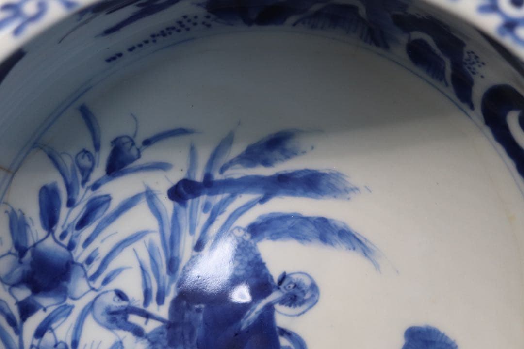 江戸　伊万里　染付　鶴紋大鉢　送料込み1121