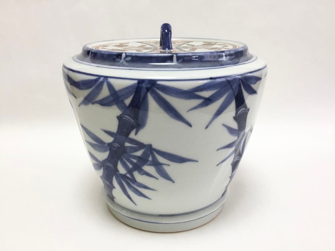 茶道具 古物品 水指 染付 竹の絵 玉堂 木箱入