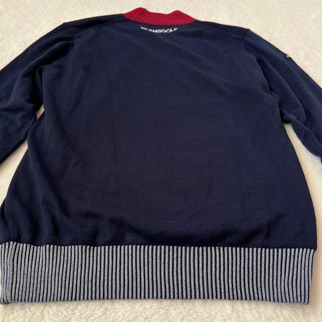 【防風/裏地付】BEAMS GOLF パネル モックネック ニット ネイビー M