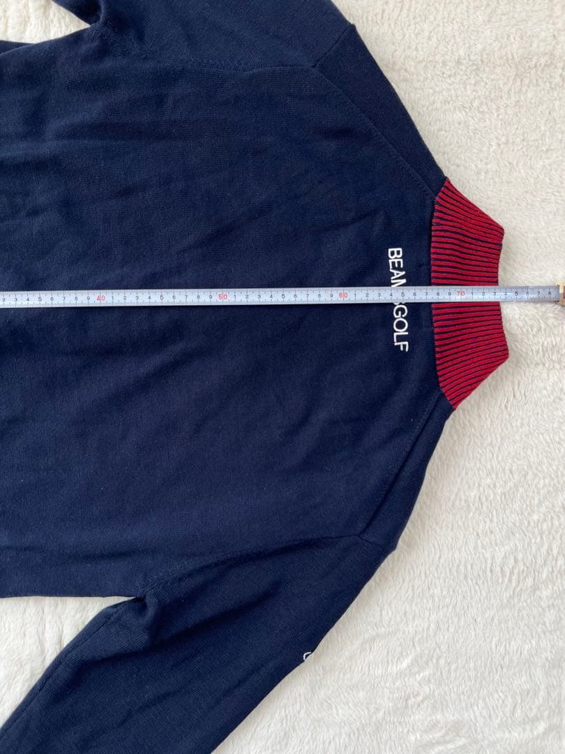 【防風/裏地付】BEAMS GOLF パネル モックネック ニット ネイビー M