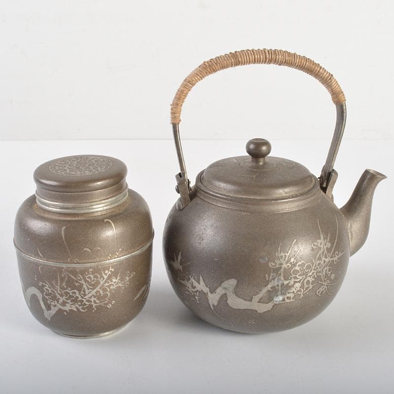 古錫　四君子文　継山造　急須　三越製　茶心壷　茶壷　合計約848g　MR6846