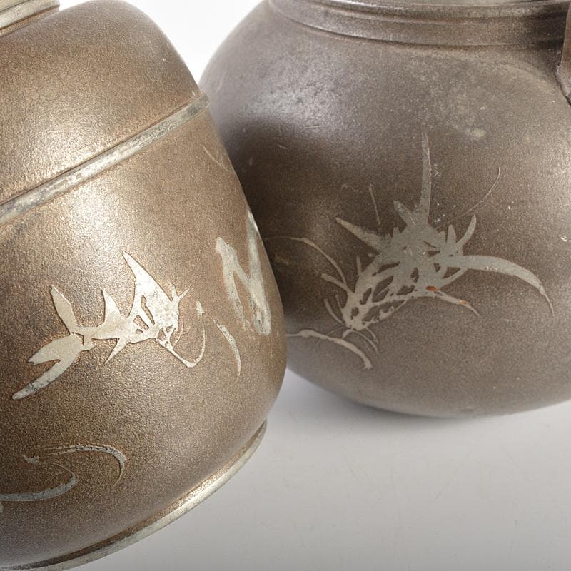 古錫　四君子文　継山造　急須　三越製　茶心壷　茶壷　合計約848g　MR6846