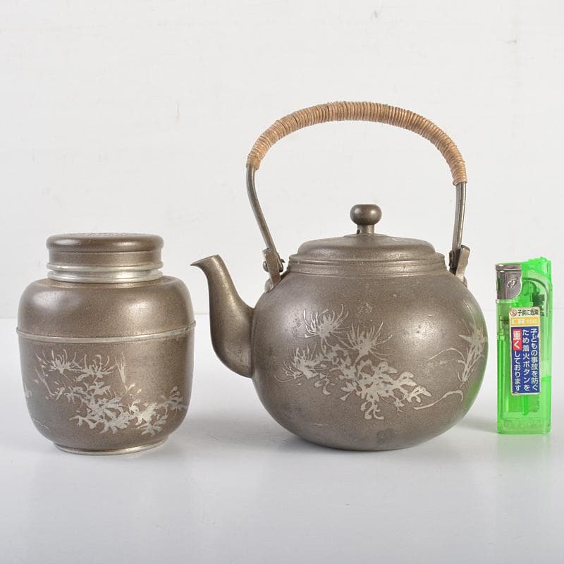 古錫　四君子文　継山造　急須　三越製　茶心壷　茶壷　合計約848g　MR6846