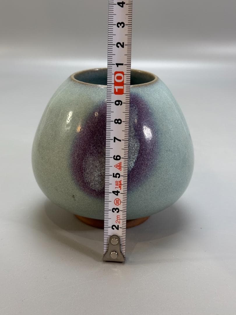 中国美術 澱青釉 紫紅斑 水盂 高さ9.6cm 小壷 茶入 DT075