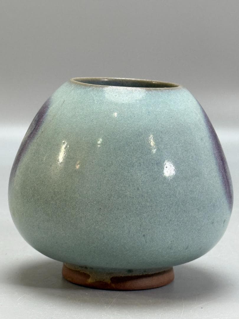 中国美術 澱青釉 紫紅斑 水盂 高さ9.6cm 小壷 茶入 DT075