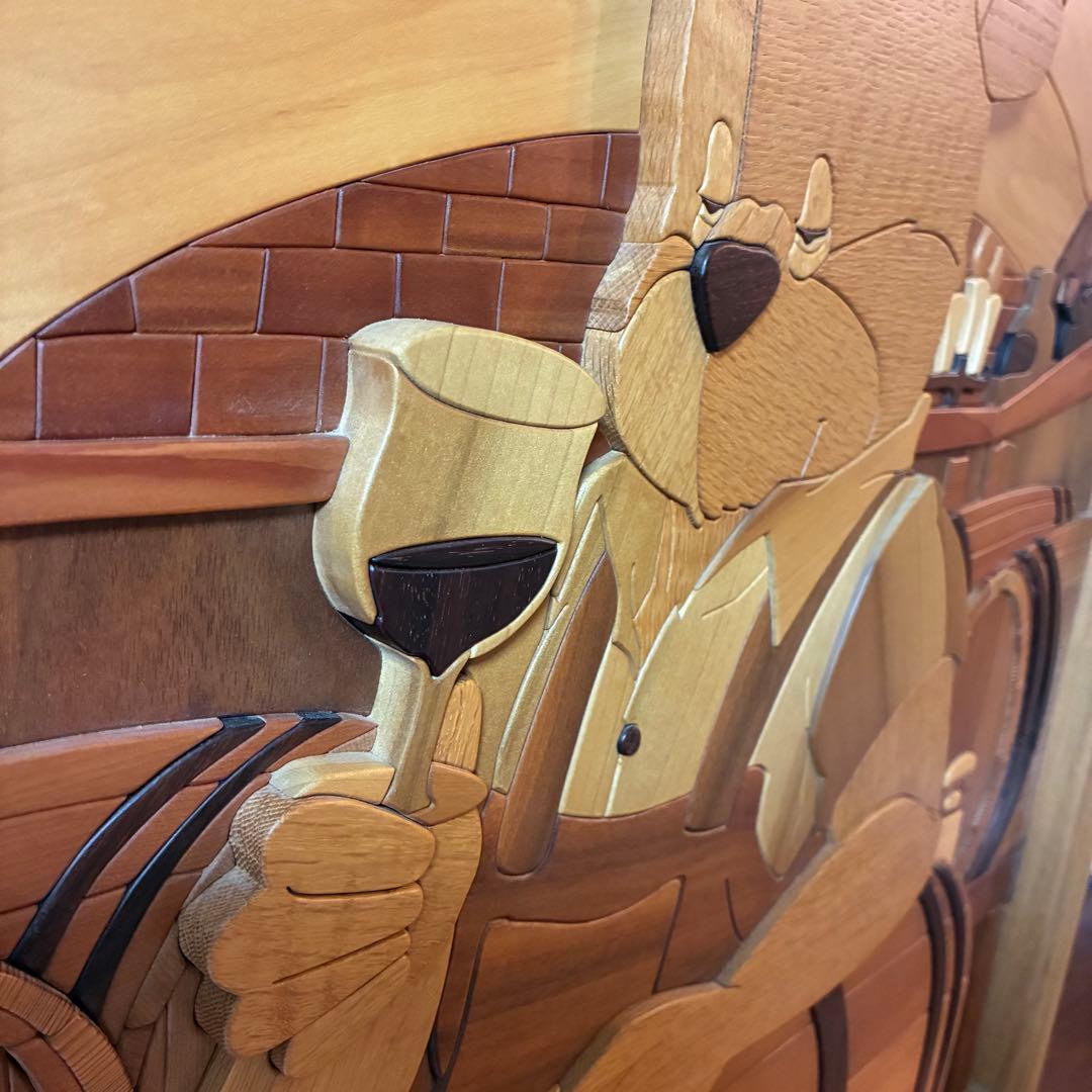 美品 【あさのたかを】木製 組木絵 タイルアート 大型木版画 くま ワインセラー