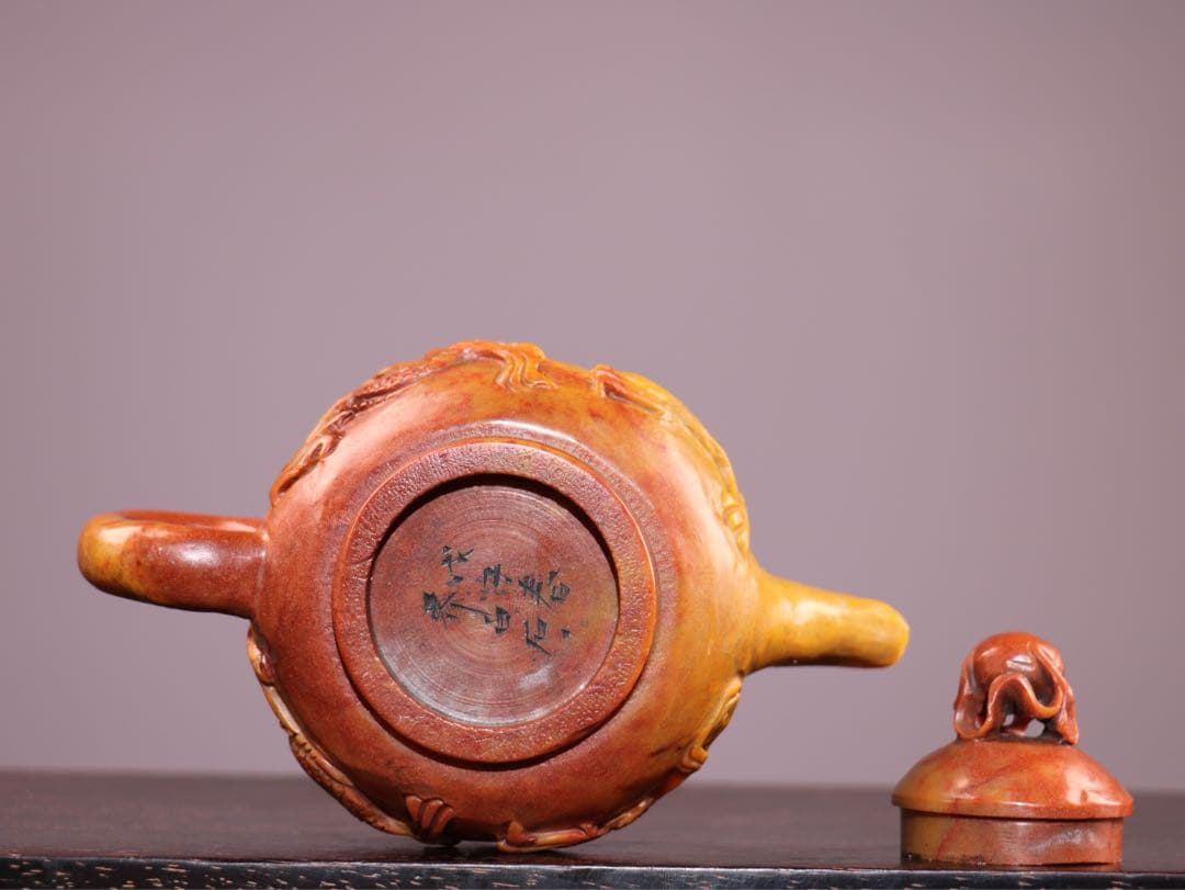 時代物　雙龍 天然　寿山石 急須· 茶壺 極細工彫刻　置物　逸品　インテリア