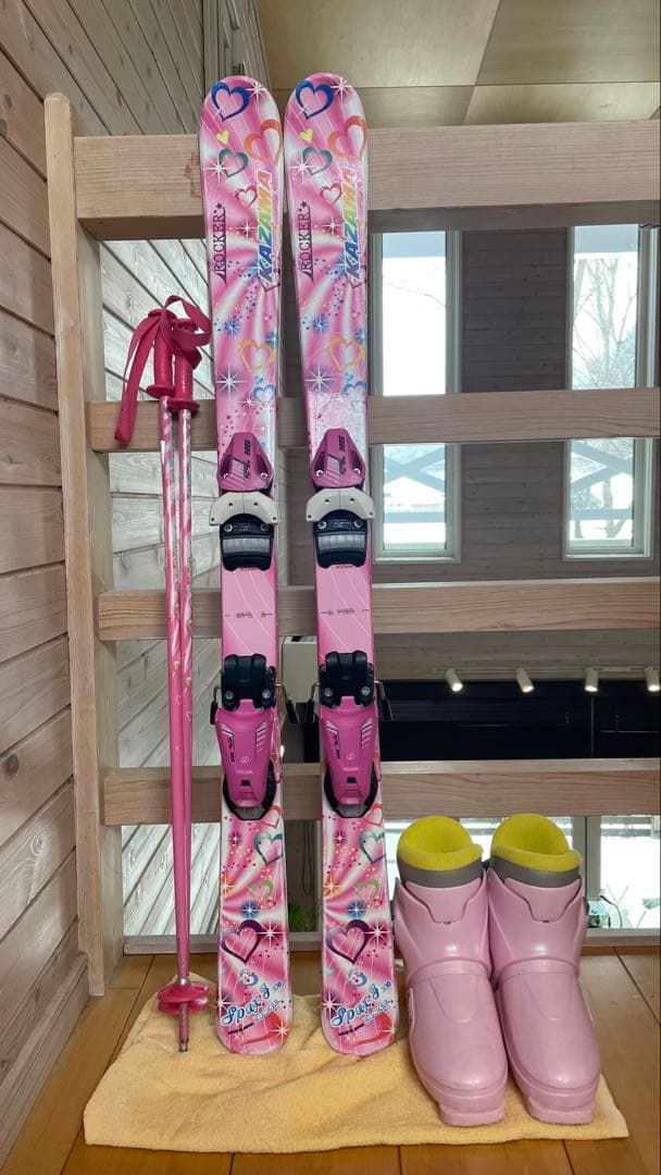 カービングスキー板106cmセットビンディングストックkazamaピンク